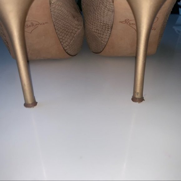 Sam Edelman Heels Size 8 US Tan Brown Snake Print Peep-Toe Slingback Stiletto - Picture 8 of 9